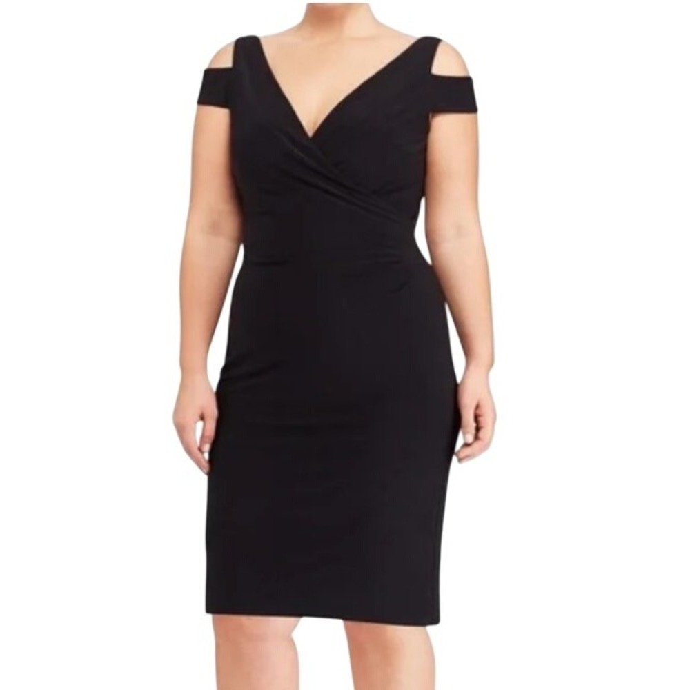 NWT Lauren Ralph Lauren Black Cold Shoulder Draped Wrap‎ Dress Size 6